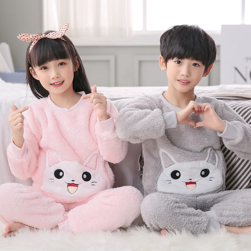 儿童睡衣女童冬季珊瑚绒加厚法兰绒韩版可爱中大童亲子家居服套装