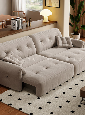 奶油风雪尼尔多功能电动沙发床两用可伸缩折叠布艺大小户型客厅