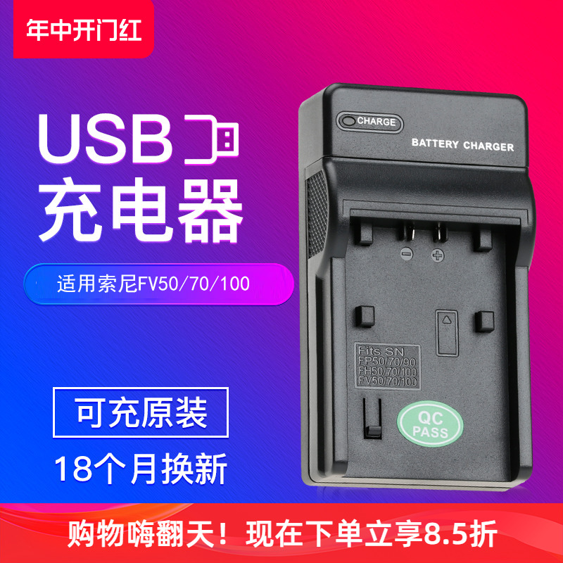 沣标NP-FV50充电器USB座充适用sony FH50 FH70 FH100 FV70 FV100摄像机AX700 AX60 AX45索尼FV90 DV相机电池