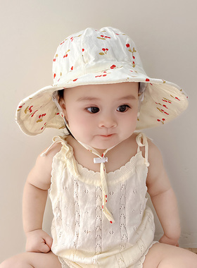 婴儿防晒帽子春秋夏季大帽檐女宝宝遮阳帽甜美可爱女童太阳渔夫帽