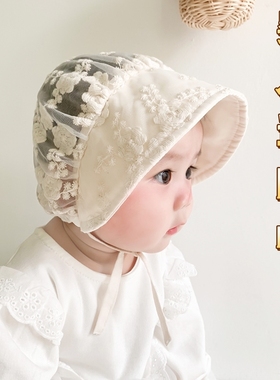 婴儿夏季蕾丝遮阳帽子春秋薄款可爱女宝宝公主风大帽檐防晒太阳帽