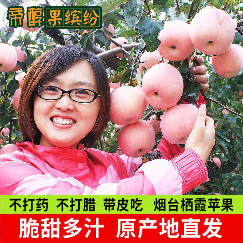 山东烟台苹果水果新鲜栖霞红富士整箱富士萍果5斤一箱吃的纯天然