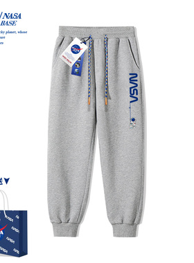 NASA男童裤子春秋款2024新款春装中大童儿童女童装灰色休闲运动裤