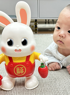 0一1岁婴儿玩具兔子练习抬头训练神器电动跳舞小福兔宝宝3到6个月
