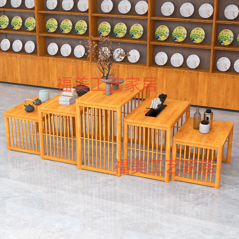 茶叶店中岛架中式流水台展示桌实木阶梯式置物货架展会产品陈列柜
