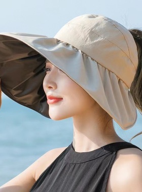 黑胶防晒帽女夏季大檐遮阳防紫外线户外骑车沙滩太阳帽子空顶遮脸