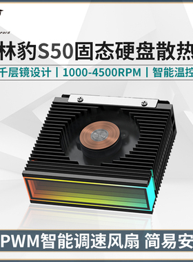 丛林豹S50固态硬盘散热器M.2 2280无限镜ARGB铝制PWM智能温控风扇