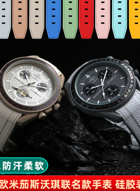 代用欧米茄斯沃琪联名表带 尼龙纹硅胶手表带新海马300精工20mm