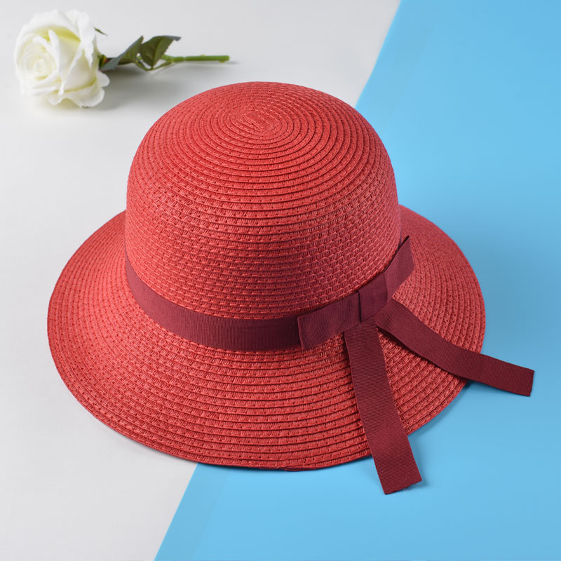 【遇优美】女士红色遮阳帽精致蝴蝶结防晒礼帽洋气优雅渔夫盆帽