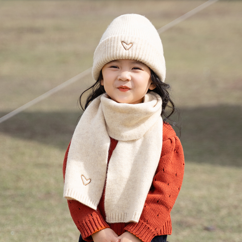 秋冬季儿童帽子围巾套装宝宝针织帽毛线帽男童女童保暖护耳帽加厚
