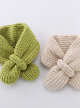 韩系宝宝围脖婴儿童秋冬季保暖围巾6-12个月3-6岁针织毛线交叉巾