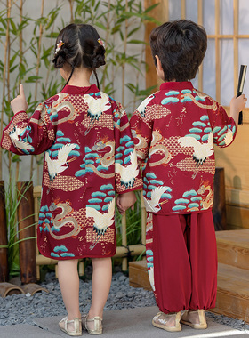 中国风汉服女小童夏季旗袍连衣裙幼儿园演出服男小童古风唐装套装