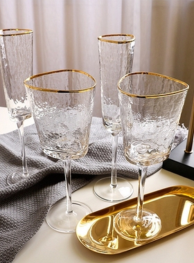 金边红酒杯三角创意个性酒杯玻璃高脚香槟起泡杯家用洋酒欧式奢华