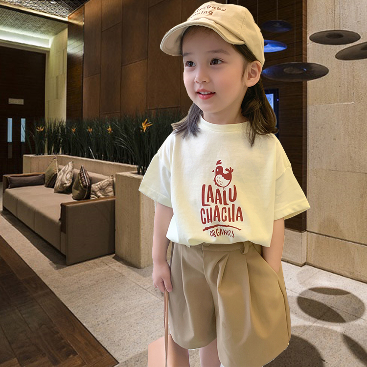 女童短袖T恤韩版2022夏装新款宝宝洋气休闲上衣儿童卡通打底衫薄
