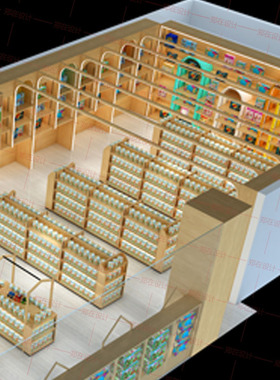 儿童玩具母婴店铺面装修设计3d效果图制作CAD画图3dmax建模施工图