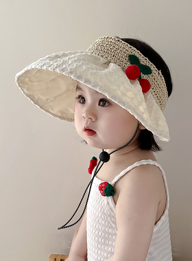 韩版儿童帽子夏季大檐草编空顶帽可爱遮阳防紫外线女宝宝太阳帽潮