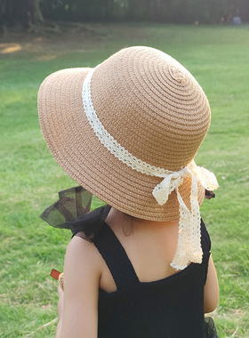 儿童帽子夏季女孩子遮阳草编帽户外度假旅行防晒渔夫帽女童太阳帽
