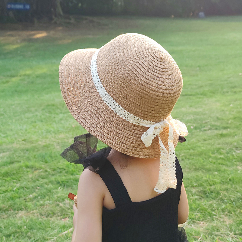 儿童帽子夏季女孩子遮阳草编帽户外度假旅行防晒渔夫帽女童太阳帽