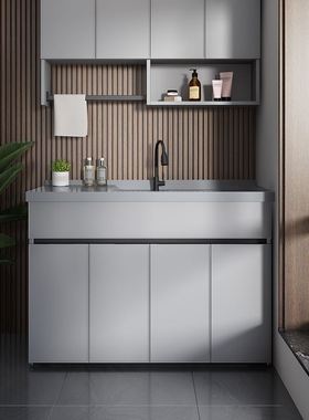 阳台洗衣机柜组合蜂窝铝搓板洗脸盆一体柜洗衣池伴侣储物定制切角