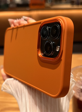 金属镜头相框橙色苹果14手机壳新款iphone14promax高级感14plus苹果13套12全包镜头11防摔ProMax女Pro适用PM