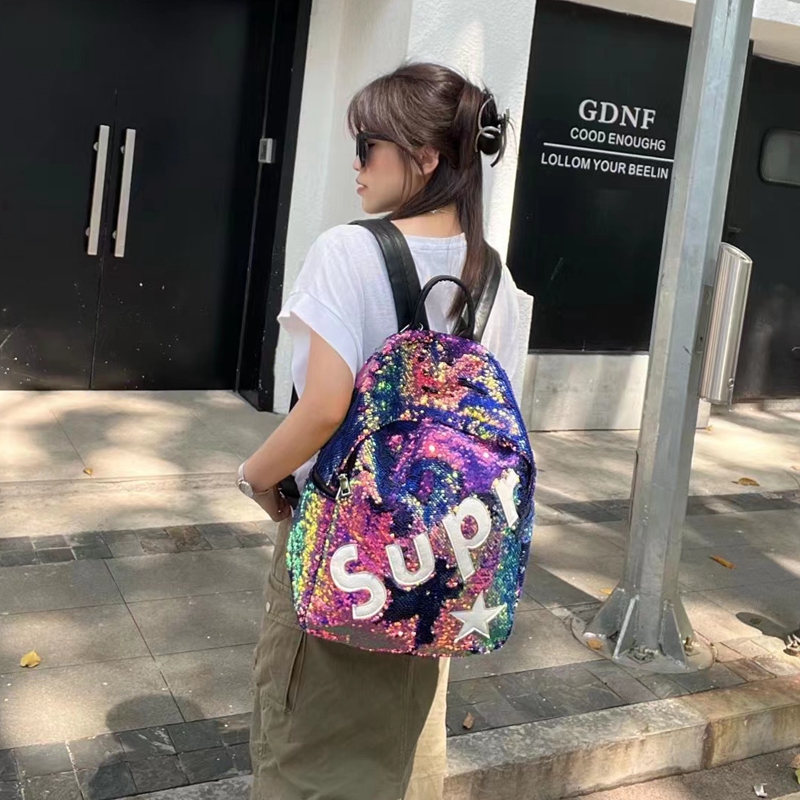 韩国大牌网红爆款女包个性亮片双肩背包立体字母玛雅包书包电脑包