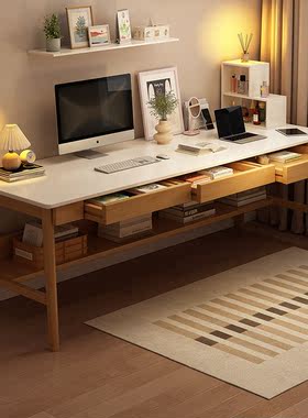实木长条桌家用书桌靠墙双人电脑桌办公桌椅学习桌写字桌子工作台