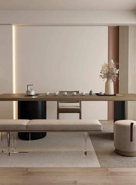 现代新中式实木茶桌椅组合烧水壶嵌入式一体简约办公室原木大板桌