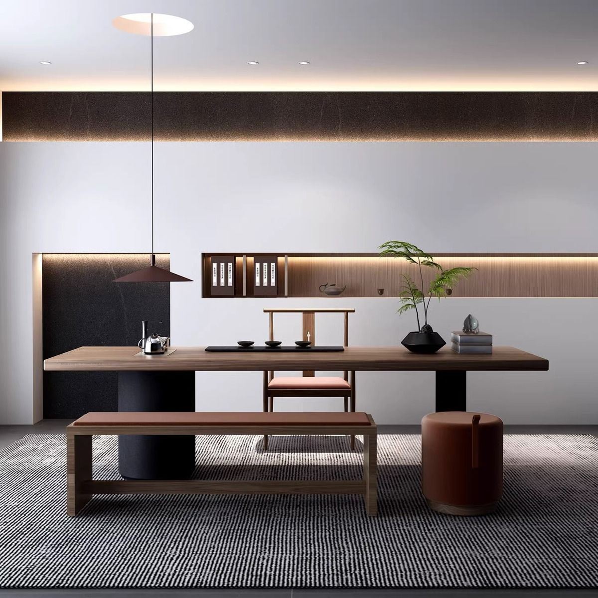 实木茶桌椅组合现代简约一桌五椅茶台办公室新中式原木大板喝茶桌
