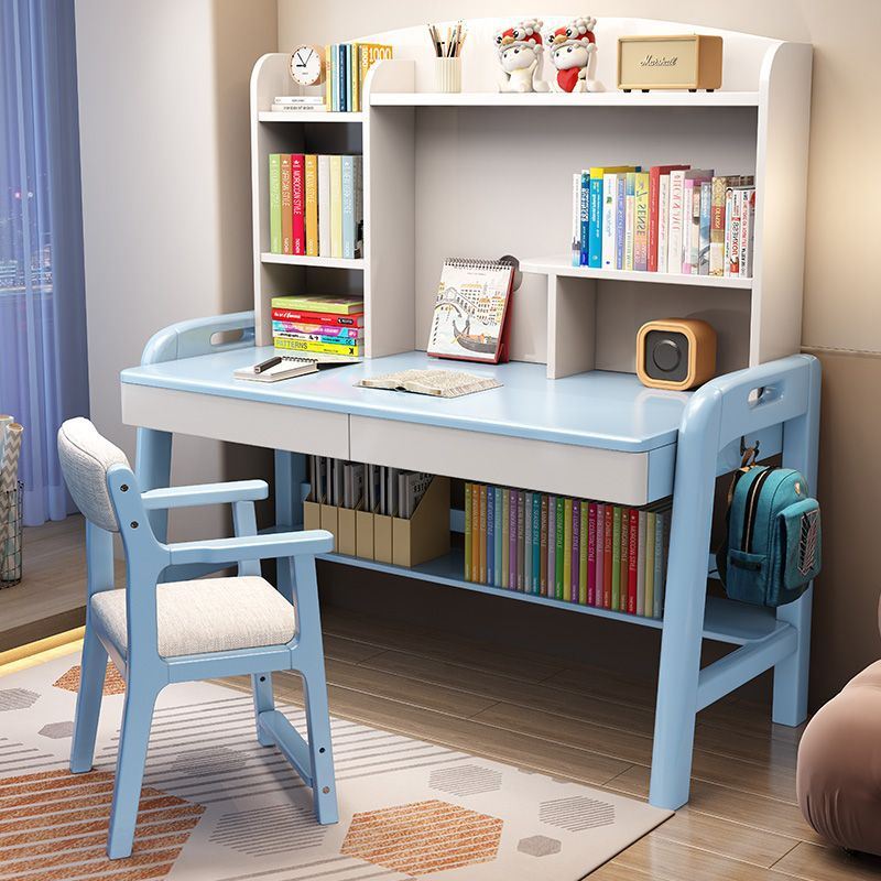 实木儿童学习中小学生书桌书架家用卧室简约办公可升降电脑桌书桌
