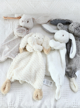 新生婴儿安抚巾长耳兔子白色宝宝哄睡毛绒玩具