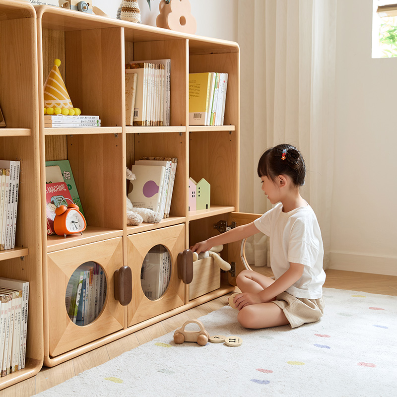 客厅榉木实木自由格子柜储物柜书房儿童书柜书架木业