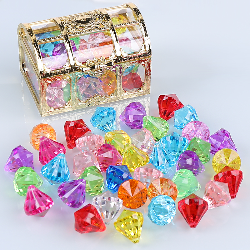 儿童宝石玩具水晶钻石女孩塑料亚克力七彩爱心宝藏女童公主宝箱盒