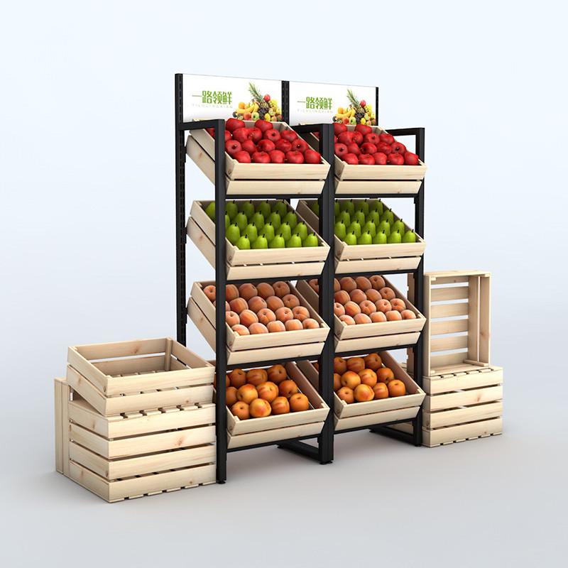 超市水果架多层实木果蔬架红酒厨房陈列架生鲜超市便利店展示货架