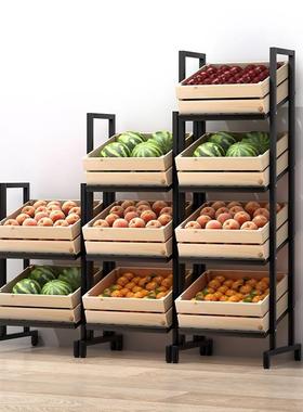 超市水果货架家用厨房果蔬置物架红酒架实木框生鲜多层收纳展示柜