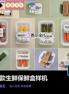生鲜食品蔬菜水果超市保鲜盒包装标签VI设计样机PSD智能贴图素材