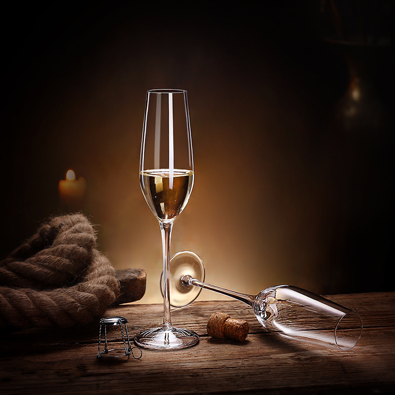 水晶玻璃香槟杯6只套装家用高脚红酒杯一对创意2个起泡鸡尾酒杯子