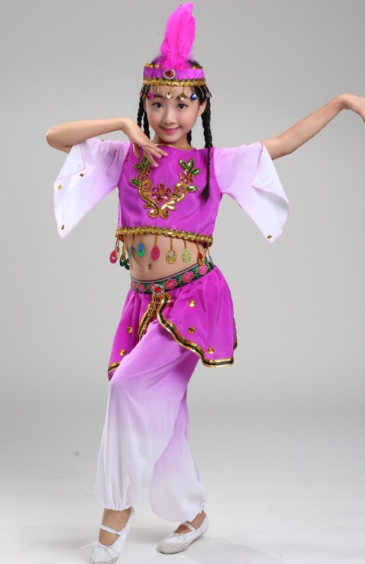 儿童布谷鸟表演服新疆维族女舞蹈服舞起幸福鼓演出服少数民族服装