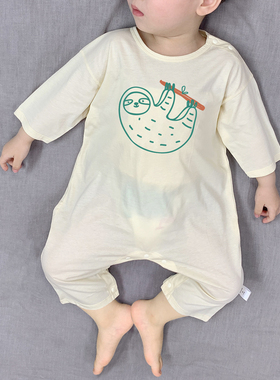 婴儿睡衣连体夏中袖薄款冰丝护肚家居服宽松空调服1-3岁宝宝衣服