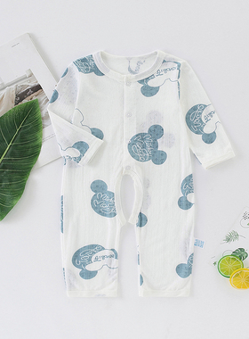 新生儿夏季衣服竹纤维男女宝宝薄款空调服 婴幼儿0-6月长袖连体衣