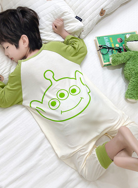 男童睡衣莫代尔连体衣夏季宝宝防着凉睡袋薄款七分袖儿童空调服