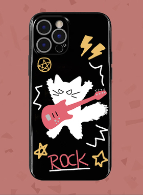 Rock star~摇滚猫咪光面适用iPhone15/13promax手机壳OPPOreno7华为荣耀70卡通vivoY70小米13红米k40一加ace2