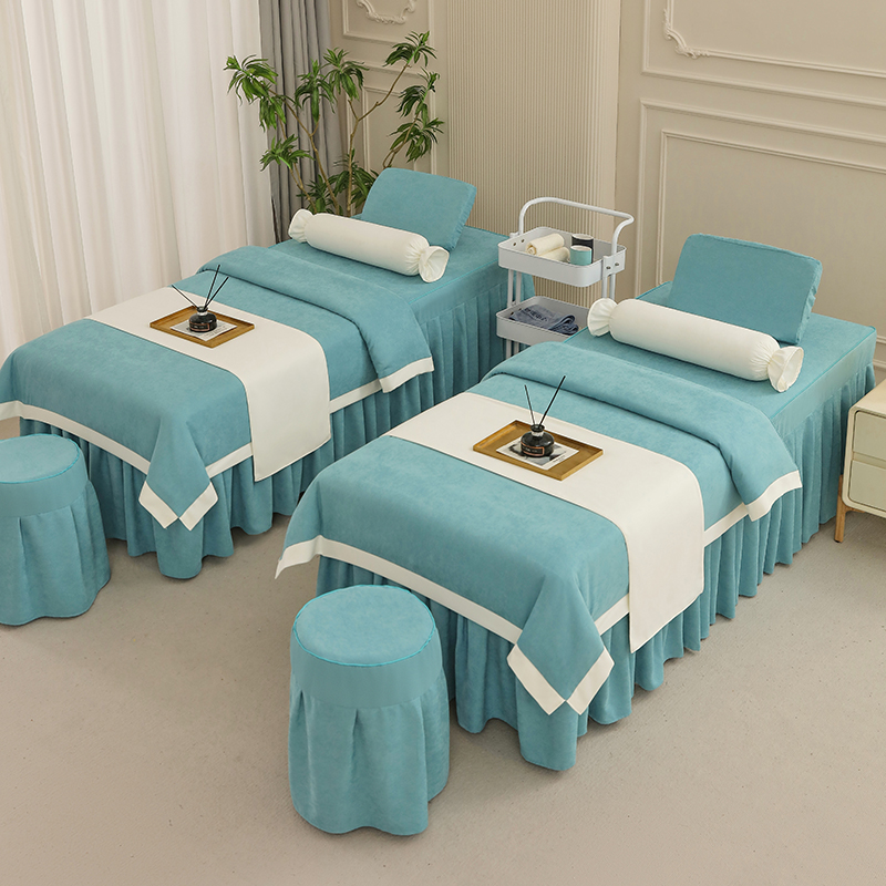 简约纯色欧式美容院床罩床单四件套全棉小清新理疗按摩床被罩包邮