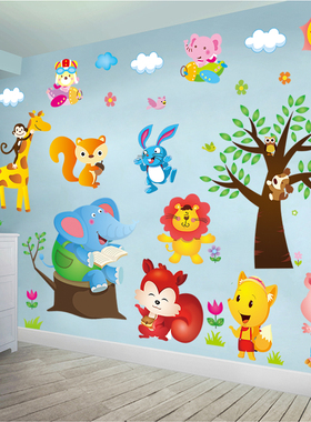 可爱卡通动物墙贴画儿童房宝宝卧室学校幼儿园母婴店玻璃门窗装饰