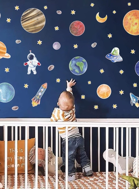 ins九大行星墙贴可移除pvc星球墙纸儿童房间装饰创意海报自粘壁画