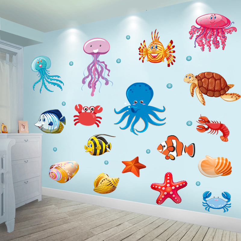 母婴店装饰贴画玻璃橱窗海洋海底世界贴纸自粘防水儿童房间墙贴纸
