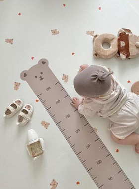 INS风卡通小熊儿童身高尺宝宝测量墙贴儿童房装饰油画布尺度贴纸