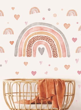 波西米亚ins风儿童房背景墙贴PVC装饰贴纸自粘手绘大彩虹爱心