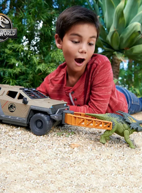 美泰侏罗纪世界追捕撞击卡车套装过家家玩具电影恐龙场景男童礼物