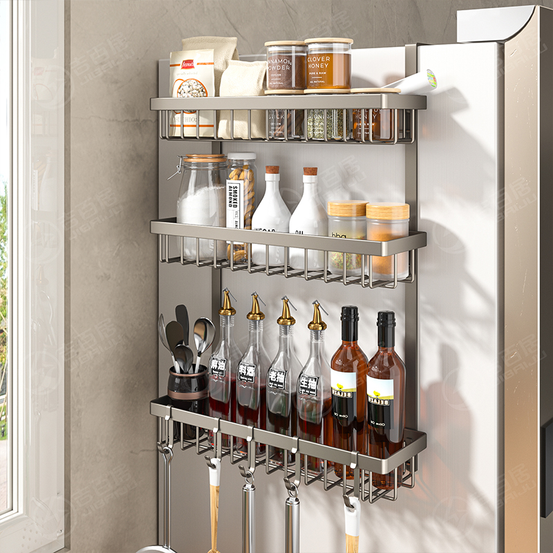 冰箱置物架侧面收纳挂架厨房用品家用大全多功能磁吸挂架子不锈钢