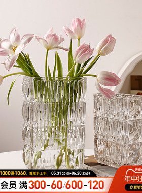 贝汉美花瓶摆件客厅插花玻璃透明水养鲜花高级感餐桌装饰现代简约